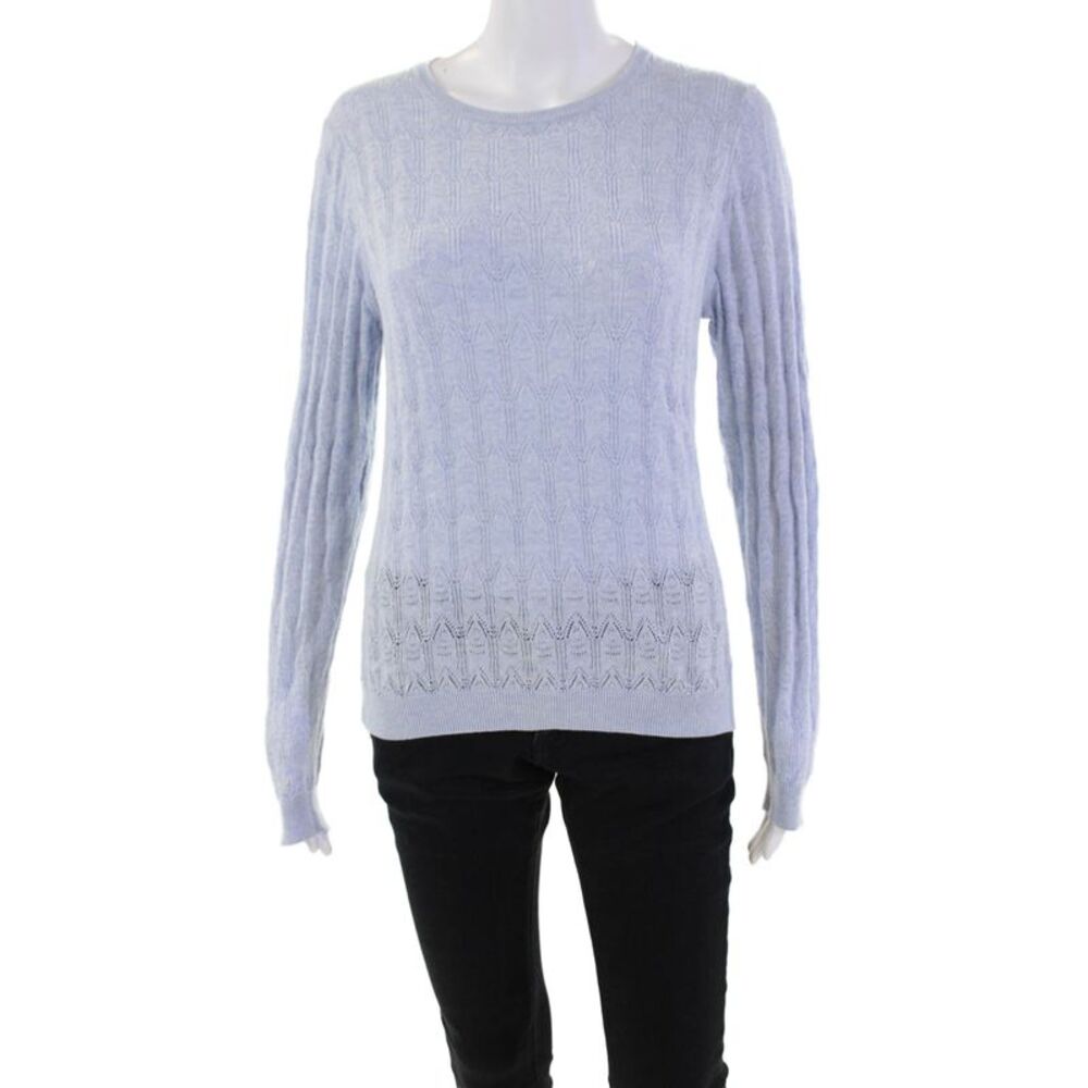 WISPR Womens Cotton Blend Open Knit Round Neck Pullover Sweater Top Blue Size M